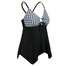 Firpearl Traje de baño tankini para mujer, modesto y fluido, espalda cruzada, talla grande, Enrejado blanco y negro, 16