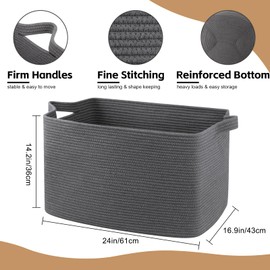 OIASKET 95L Large Blanket Basket, Blanket Storage Living Room, Rectangle Woven Baskets for Storage Toys, Towels, Diry Clothes Organizer Bins (Dark Grey)