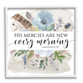 Stupell Industries His Mercies are New Lamentations 3:23 Blue Florals, Designed by Tara Moss White Framed Wall Art, 24 x 24, Multi-Color