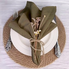 EHLDEKOL Cotton Linen Napkins Bulk 17x17 Inch Rustic Stonewashed Cloth Dinner Napkins Thick Table Napkins for Fall Thanksgiving Christmas Party Wedding Decoration (Olive Green, 6)