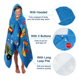 FLYISH DIRECT Children's Bath Poncho 100% Cotton Children's Towel Poncho Children's Bath Towel with Hood Beach Towels for Boys and Girls 127 x 76 cm