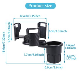 Car Cup Holder, 360° Rotating Cup Holder Expander Multifunctional 2 in 1 Car Drink Holders Universal Compatible for Most Vehicles Black