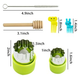 SZXMDKH Vegetable Cutters for Kids Set, 12 Pcs Stainless Steel Fruit Shape Cutter Sandwich Cutters for Kids, Cookie Cutters Mold/Food Picks for Kids with 10 Fruit Animal Picks,Green,etscdtz12