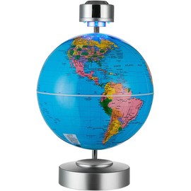 Magnetic Floating Globe, 8" (20cm) World Globe Political Map in English with Touch Controlled Nightlight for Decorative, Business, Education Gifts (Blue)