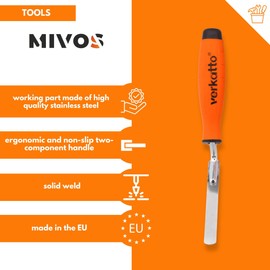 Mivos Stainless Steel Joint Trowel for Grouting Work - Width 14 mm - Rustproof Joint Trowel with Soft Grip and Rounded Tip - Grout Trowel Made in the EU