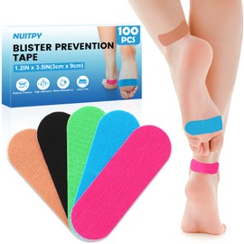 100 PCS Blister Prevention Tape, 5 Colors 1.2in x 3.5in Blister Tape, Precut Blister Bandages for Toes, Heels, Foot Surfaces, Fingers
