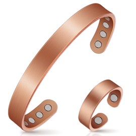 Copper Bracelets for Women, Magnetic Lymph Detox Bracelets & Magnetic Ring with 3500 Gauss Magnets, 100% Pure Copper Jewelry Gift
