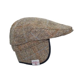WALKER AND HAWKES - Harris Tweed Edward Flat Cap w/Foldable Ear Flaps - White Sand - 2X-Large (61cm)