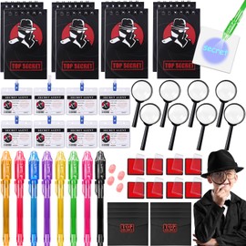 Detective Children's Birthday Party Bags with UV Pen, Notebook, Detective ID, Magnifying Glasses, Fingerprint Ink Pad, Detective Toy, Pinata Filling, Give Away, Guest Gift for Children, Boys, Girls,