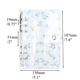 A6 Binder Cover 6 Ring Binder Clear Glitter Bowknot Refillable Notebook Shell Protector with Snap Button Closure for Budget Cash Envelopes System Planner Folder