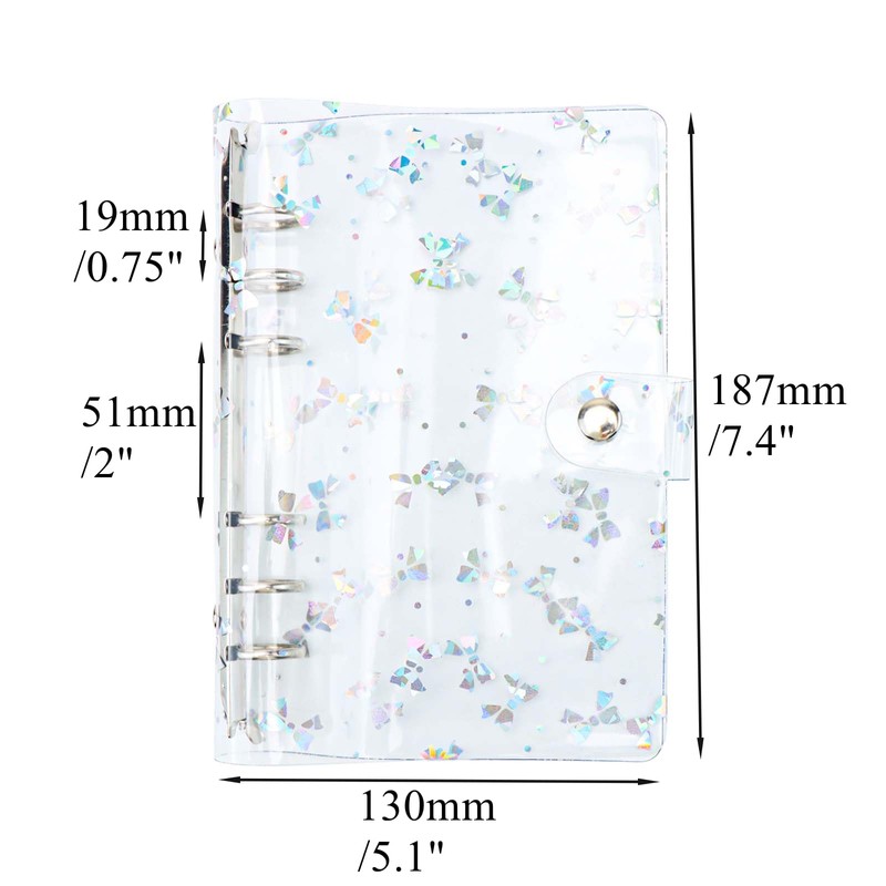 A6 Binder Cover 6 Ring Binder Clear Glitter Bowknot Refillable