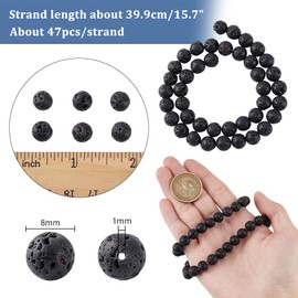 PandaHall Elite Natural Black Lava Stone Rock Gemstone Round Loose Beads for Jewellery Making Accessories (8 mm x 1 Strand)