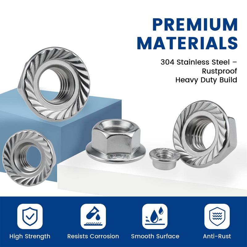 ZIUZI 50 Pcs Serrated Flange Hex Nuts Kit, 1/4-20, 5/16-18,