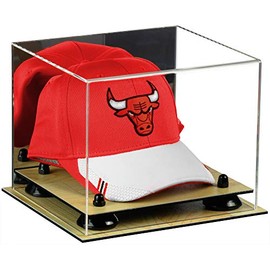 Better Display Cases Acrylic Basketball Hat or Cap Display Case with Mirror, Black Risers and Wood Base (A006-BR)