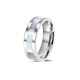 SingTam Titanium Wedding Bands with Mother of Pearl Inlay 6mm for Everyday Wear Comfort Fit Engagement Ring for Men Women