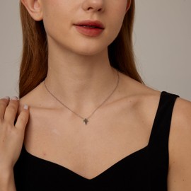 Kyazeo Cross Necklace for Women Silver CZ Diamond Cross Necklace Tiny Sideway Cross Choker Necklace Cute Cross Pendant Necklace Trendy Faith Jewelry