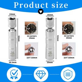 Spark Plug Wrench 14 mm and 16 mm, Magnetic Universal Magnetic Flexible Set Tools for Removing Spark Plugs, Flexible Pivoting Magnetic Spark Plug Connector for Car Repair, Pack of 2