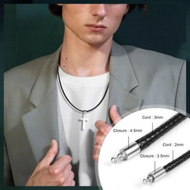 ALEXCRAFT Faux Leather Necklace Black Braided Leather Necklace Leather Cord Women Men Necklace for Pendant with Stainless Steel Clasp, Leather Stainless Steel