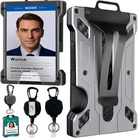 Porta Gafete con Llavero Retráctil, Porta Credencial Hombre Mujer, Porta Tarjetas con Clip de Metal, Resistente Tarjetero de Crédito y Identificación para Tarjetas de Empleado, Trabajo o Acceso, Gris