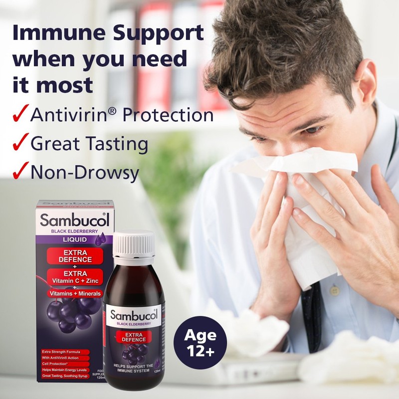 Sambucol Natural Black Elderberry Extra Defence, Vitamin C, B6 &