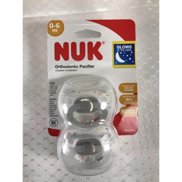 Nuk Pacifier 2 Pack Orthodontic Nighttime Pacifier Binky Soothie 0-6M