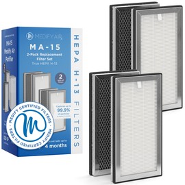 Medify MA-15 Set Genuine Replacement Filter for Allergens, Smoke, Wildfires, Dust, Odors, Pollen, Pet Dander | 3 in 1 with Pre-filter, True HEPA H13 and Activated Carbon for 99.9% Removal | 2-Pack