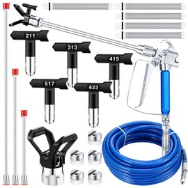 16 Pieces Paint Sprayer Hose Set, Airless Paint Sprayer Hose Kit with Spray Gun 5 Reversible Nozzles 1 Hand Tight Tip Guard 3 Airless Sprayer Head Extensions 5 Airless Spray Gun Mesh Filters (Black)