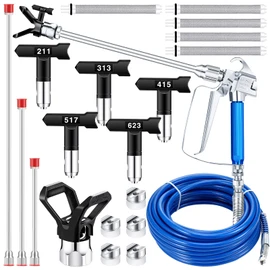 16 Pieces Paint Sprayer Hose Set, Airless Paint Sprayer Hose Kit with Spray Gun 5 Reversible Nozzles 1 Hand Tight Tip Guard 3 Airless Sprayer Head Extensions 5 Airless Spray Gun Mesh Filters (Black)