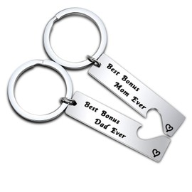 LQRI Stepmom Gift Stepdad Gift Set Step Parent Keychain Best Bonus Mom/Dad Ever Keychain Set of 2 Adoption Jewelry