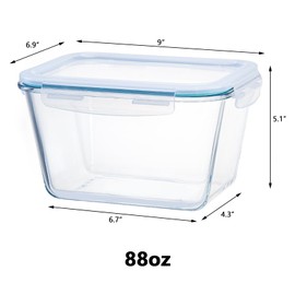 TRBIDRBO 2600 ML /88oz/ 11 Cup LARGE Glass Food Storage Container with Airtight Locking Lid for Storing food, Vegetables, Fruits Roasting Turkey Freezer Microwave & Oven Safe Leak Proof