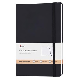 A5 Notebook Hardback, 200 Pages Lined Paper, Faux Leather Journal for Men & Women, Black Notebook with Elastic Strap, Ribbon Marker & Inner Pocket, Ideal for Work, Study & Journaling (Black - 1 Pack)