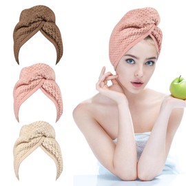 PHOGARY Microfibre Hair Towel Wrap, 3 Pack Hair Turbans for Wet Hair 65x25 cm, Ultra-Thick Soft Plopping Head Towel Quick Dry, Super Absorbent Curly Hair Towel for Women Girl (Pink|Brown|Khaki)
