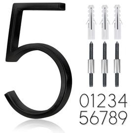 5" Stainless Steel Floating House Number, Metal Modern House Numbers, Mailbox Decor Number with Nail Kit, Coated Black, 911 Visibility Signage (5)