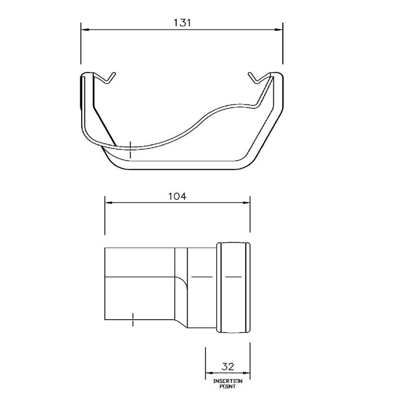 FLOPLAST 114mm Square Left Hand Iron Ogee Gutter Adapter -