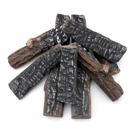 Skyflame 8 Small Piece Set of Ceramic Wood Logs and Accessories for All Types of Indoor Gas Inserts, Ventless & Vent Free, Propane, Gel, Ethanol, Electric or Outdoor Fireplaces & Fire Pits