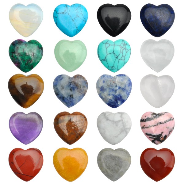 20pcs Natural Heart Healing Crystals Rose Quartz Heart Stones Gemstone