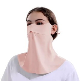 [LAAVVA] 【美肌×冷感×完全UV対策】ロングフェイスカバー レディース メンズ兼用 紫外線99%カット 首肩までガード 薄手 軽量 接触冷感 洗える 通気穴 呼吸しやすい スポーツ アウトドア 夏用マスク (ピンク)