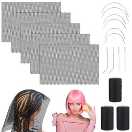 Luinabio 5 Pcs Hair Net Black Stretchy Weaving Net Accessories, Weaving Needle Combo Medium and Small C J I Shape Needle, 3 Thread Black for Making Wig Sewing Hair Weave Extension (12 x 18 in)