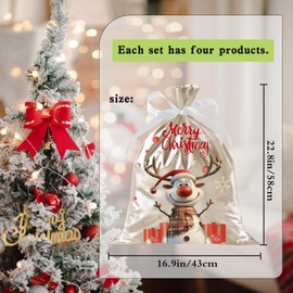 43 * 58cm Extra Large Xmas Gift Bags, QRTDXP 4pcs Christmas Drawstring Bag Reusable Gift Wrapping Bags with 3D Elk for Xmas Present