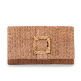 OPLERT Straw Clutch Handbags for Women Summer Beach Bag Raffia Crossbody Purse Woven Envelope Handbag, brown