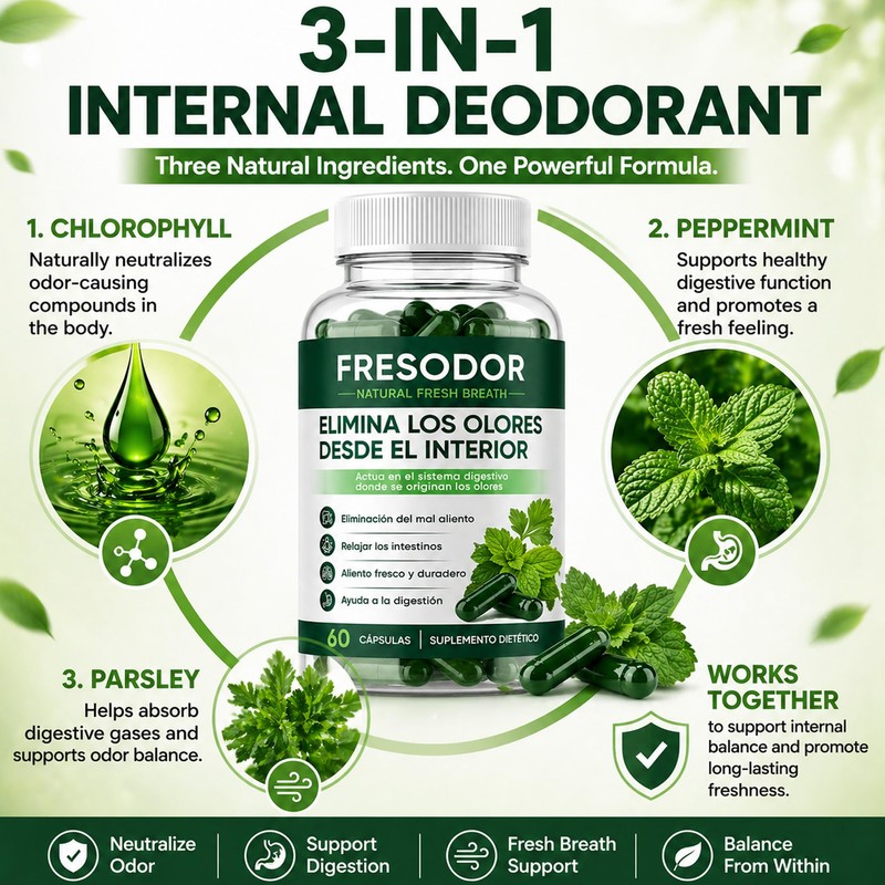 Fresodor para Mal Aliento, Internal Body Deodorizing Supplement with Chlorophyll,
