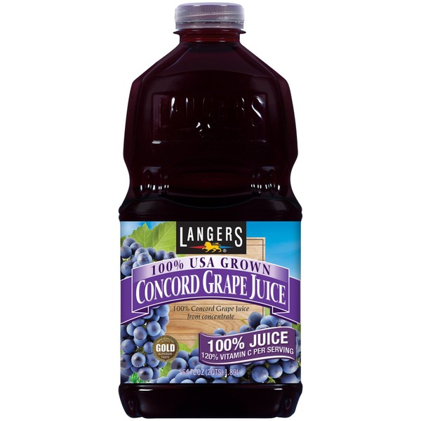 Langers 100% USA Grown Juice, Concord Grape, 64 Ounce (Pack of 8)