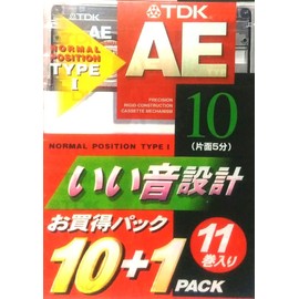 TDK CASSETTE TAPE AE 10 Good Sound Design 10 Minutes, 10 + 1, 11 Rolls with FREE Gift