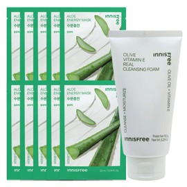 (10 sheets) Innisfree Energy Mask Aloe + Olive Vitamin E Real Cleansing Foam / (10매)이니스프리 에너지 마스크 알로에+올리브 비타민 E 리얼 클렌징 폼