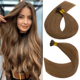 S-noilite I Tip Human Hair Extension for Women Pre bonded Fusion Stick Tip 100 Strands 50g 100% Real Human Hair Piece Invisible Keratin Glue in Hair (22 Inch #06 Light Brown)