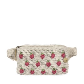The Sak Caraway Belt Bag in Crochet, Adjustable Back Strap, Natural Strawberries
