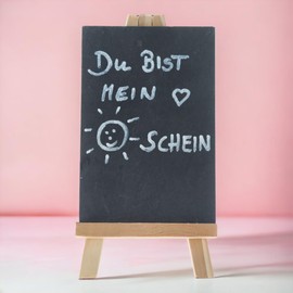 MIJOMA Set of 2 Slate Board with Stand - Stylish Wedding Decoration, Buffet Eyecatcher, Slate / Pine Wood, Versatile, Ideal for Shop Window Decoration and Events, 10 x 15 cm