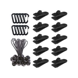 Hitopin Pack of 10 Tent Tarpaulin Clips, Tarpaulin Holder Clips, Tent Tarpaulin Clips, Tent Clips Set, Tarpaulin Clip, with 10 Ropes + 10 Wind Rope Buckles for Tent Camping Awning (Black)