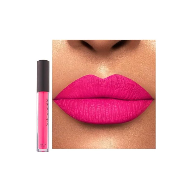 Velvet Matte Liquid Lipstick, Bright Hot Pink, Waterproof, Long-Lasting, 3ml