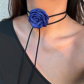 Clataly Handmade Rose Flower Necklace Floral Flannel Choker Necklace Adjustable Wedding Bridal Party Birthday for Women Girls